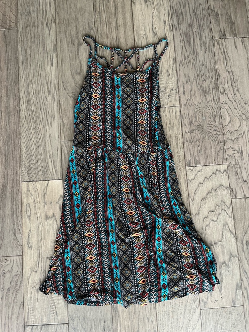 Boho Strappy Dress in Teal and Black size Medium